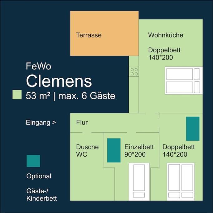 Fewo Clemens - Wohnkueche + 2 Schlafraeume + Bad + Terrasse Hamm  Kültér fotó